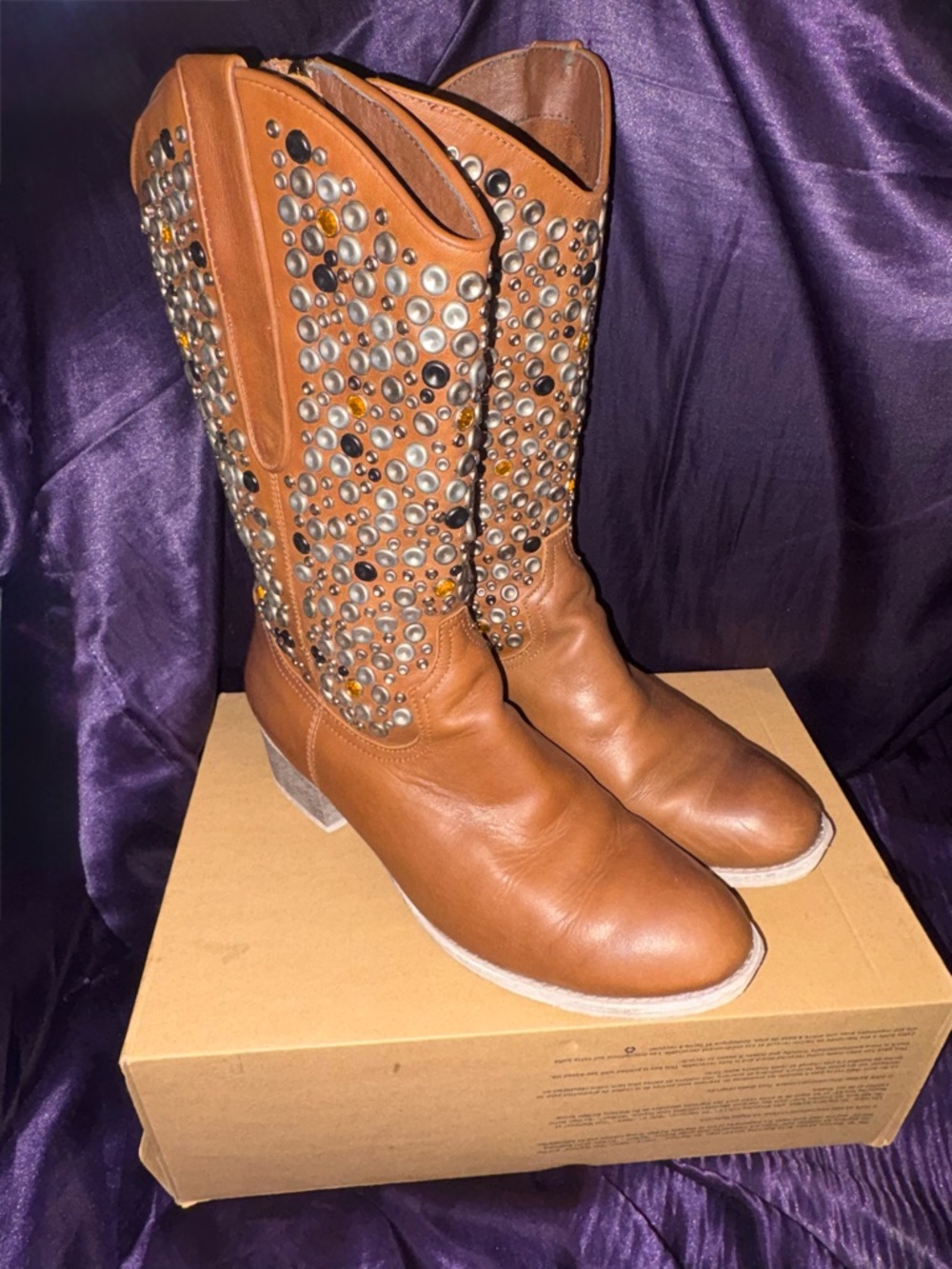Modern Vice Charlie Studded Brown Leather Western Boots Women's 9